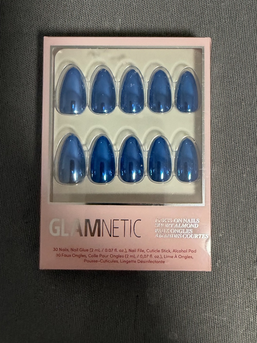 GLAMNETIC Press-On Short Almond Nails  Blue Steel Brand New